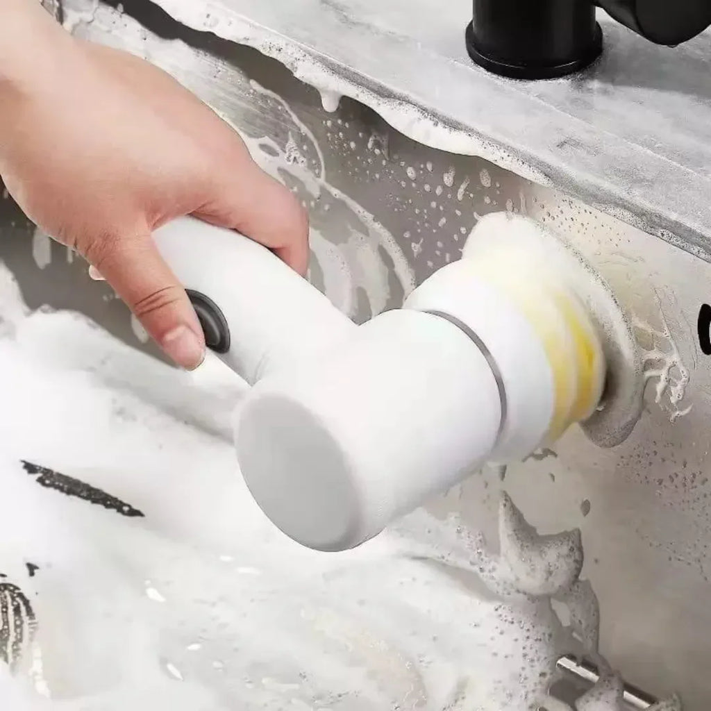 Escova Elétrica Multiuso 5 em 1 para Limpeza 360° – Potência e Agilidade na Palma da Sua Mão